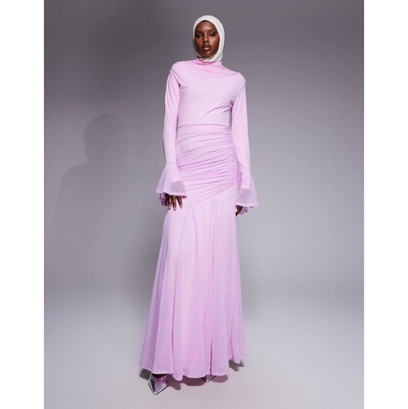 ASOS DESIGN stretch chiffon ruched draped waist maxi dress with