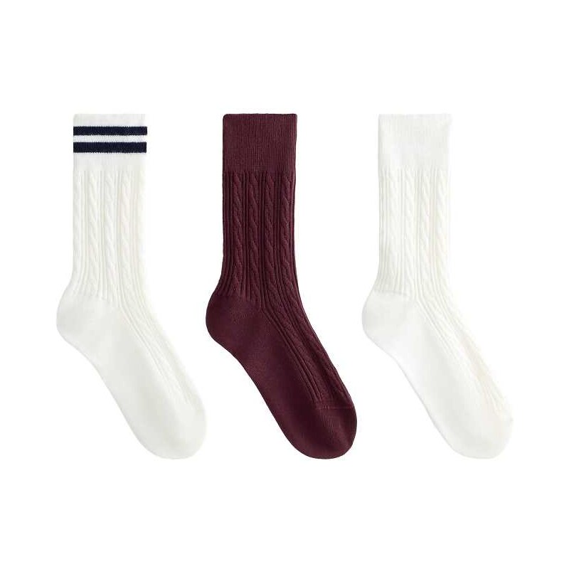 OYSHO 3 pairs of cotton blend classic socks in dark red and white 112881439