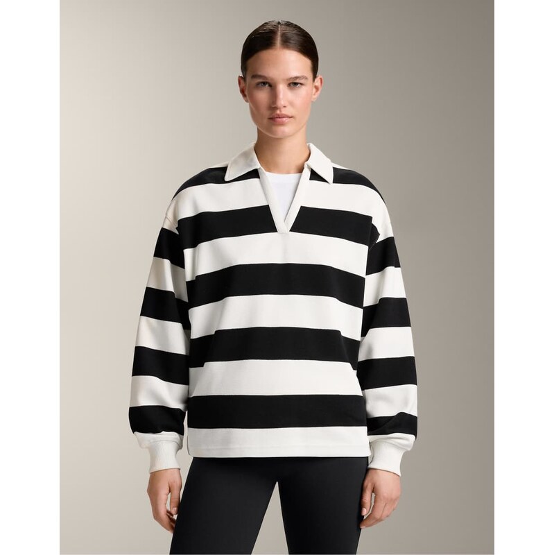 OYSHO Striped piqué polo shirt with cotton in black 112881487