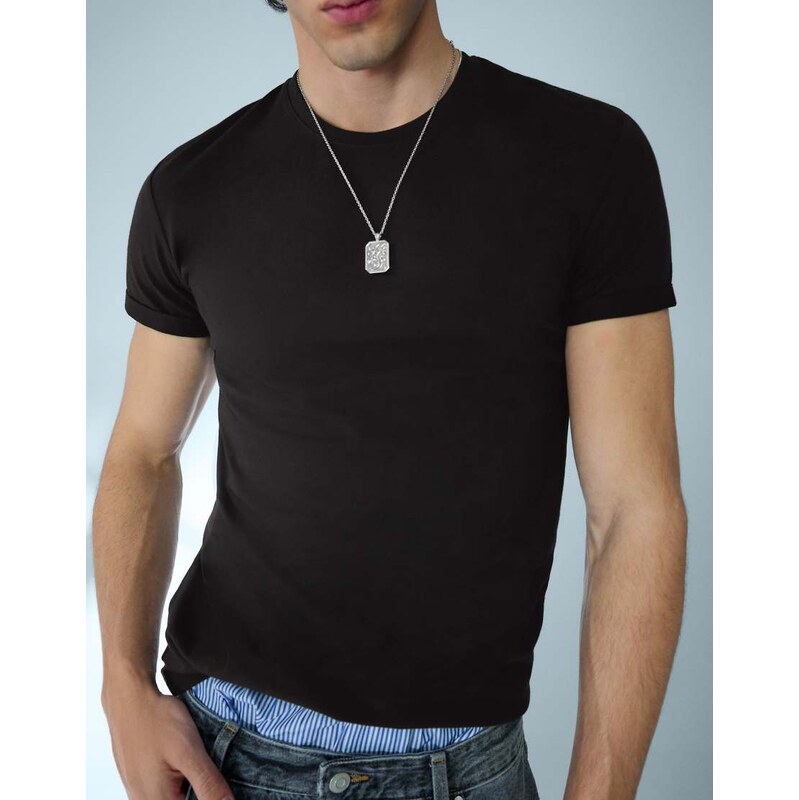 Bershka Short sleeve roll up t-shirt in black
