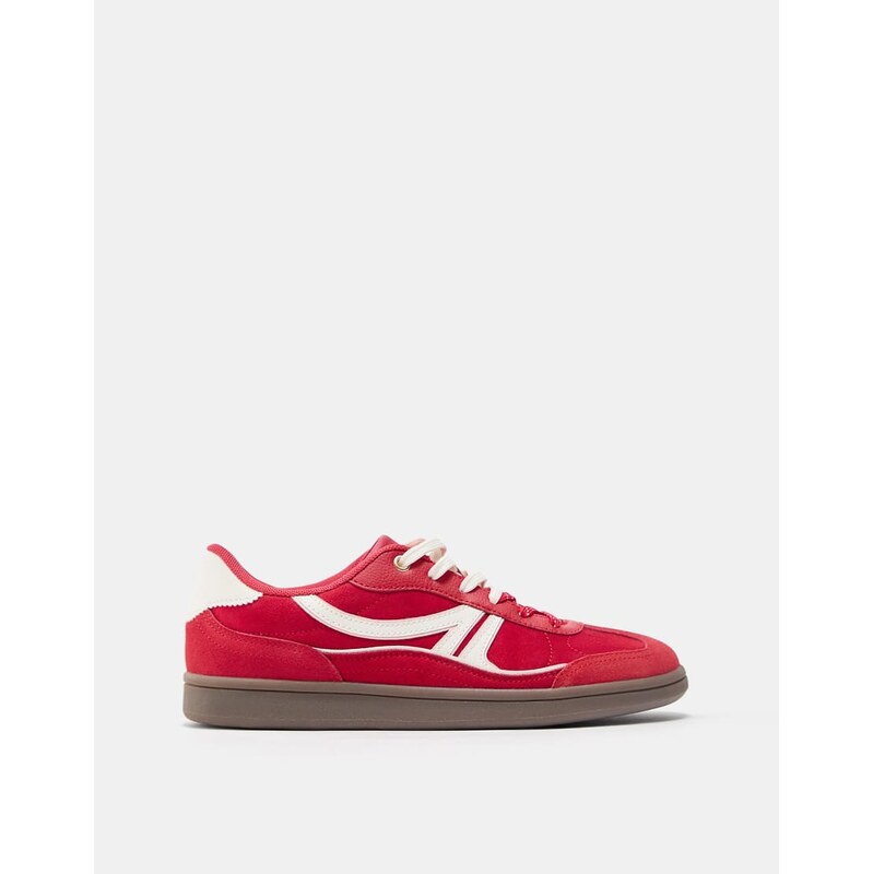 Pull&Bear Retro lace-up trainers in red