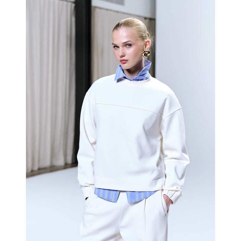 Mango Pique sweatshirt co-ord in cream-White