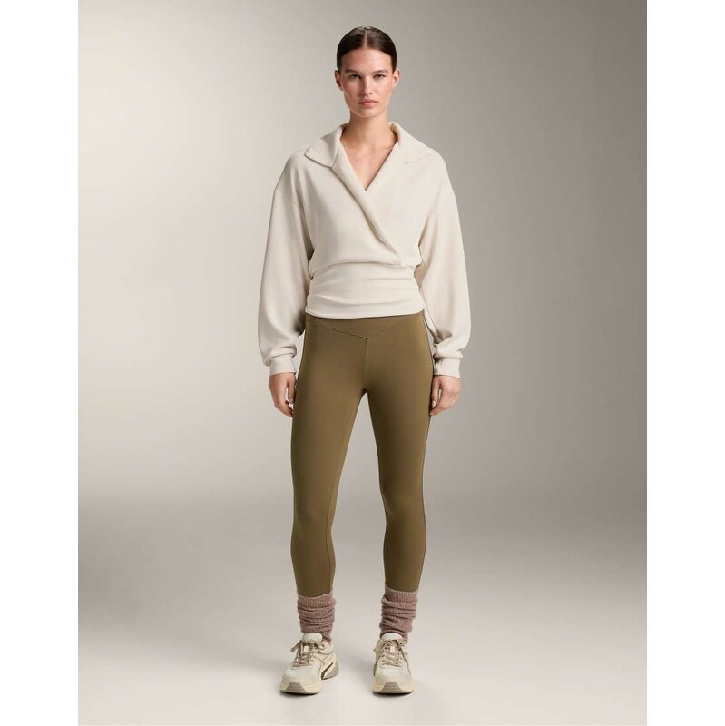 OYSHO Wrap polo neck sweatshirt with soft-touch modal in pale