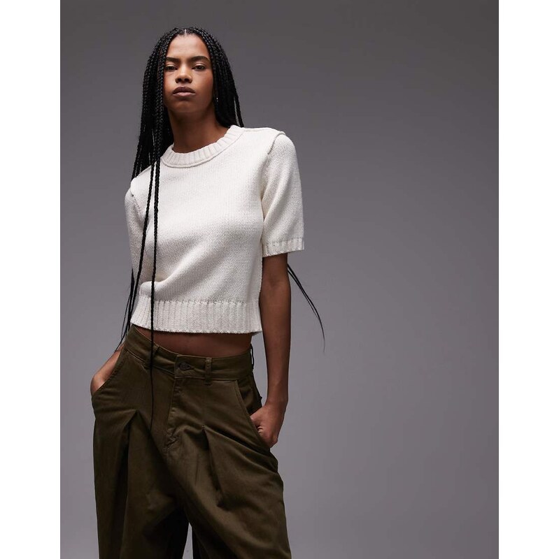 & Other Stories wool cotton blend short sleeve knitted jumper in