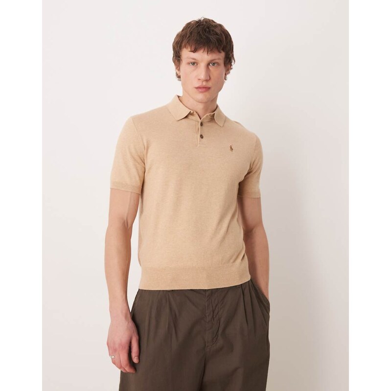 Polo Ralph Lauren icon logo knitted polo in tan-Brown