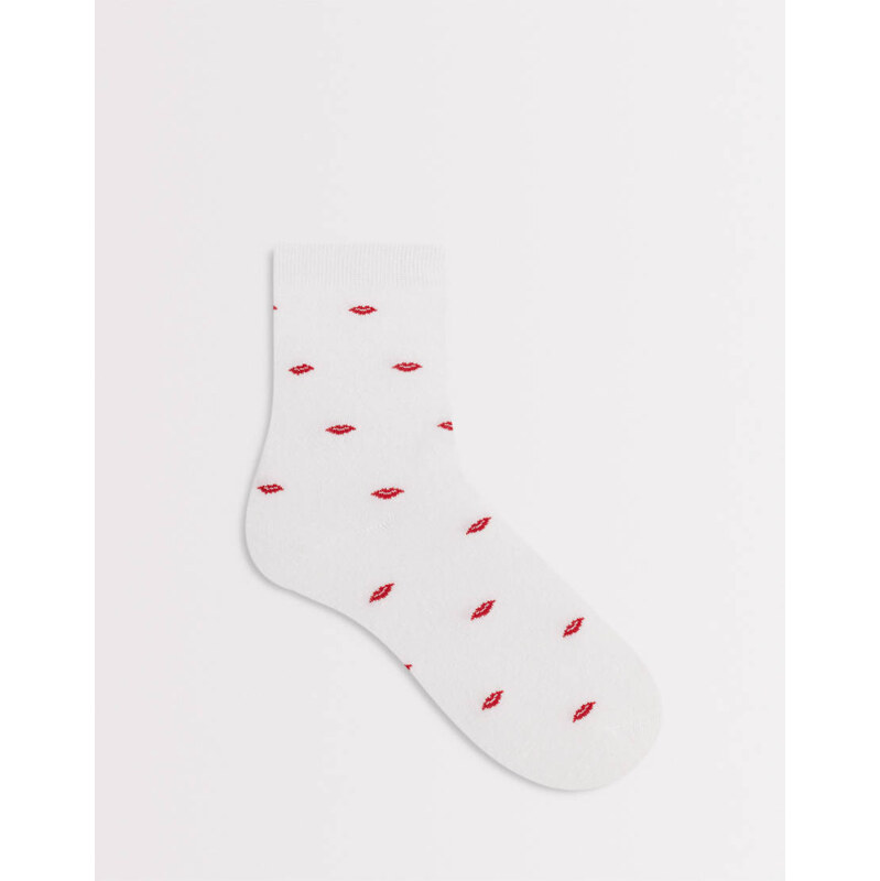 Pieces lips print socks in white