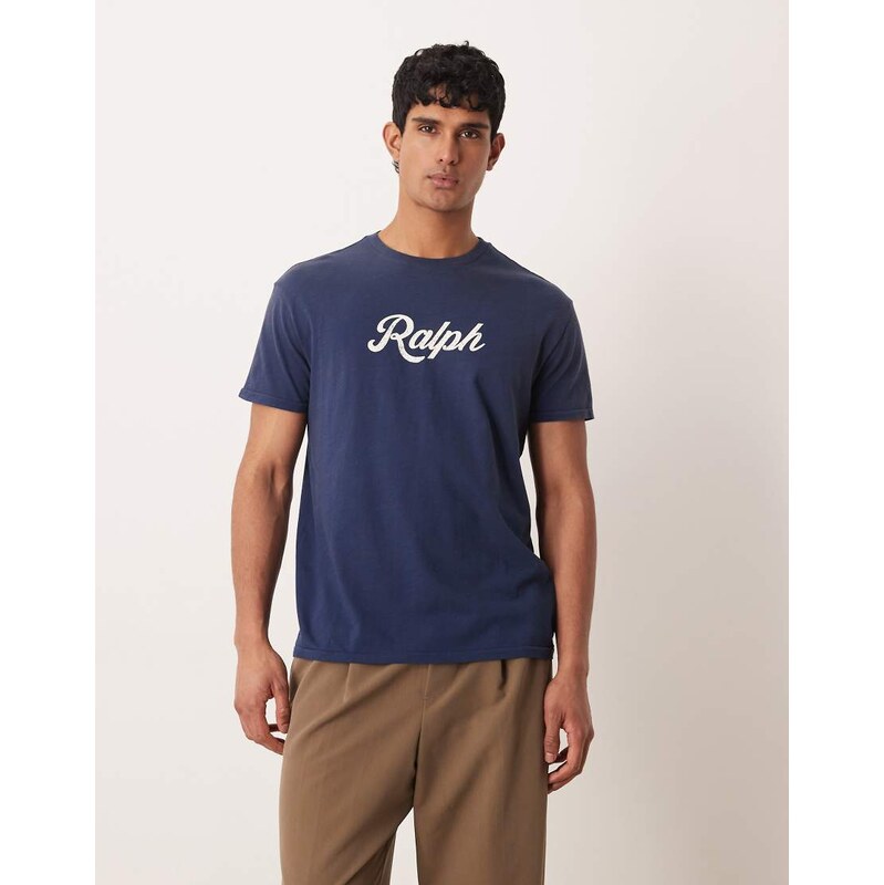 Polo Ralph Lauren script chest logo t-shirt in navy-White