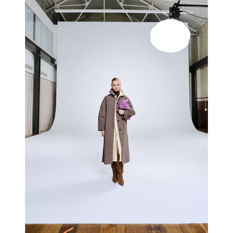 ASOS DESIGN longline trench coat with pleat detail in mushroom-Brown 112882562