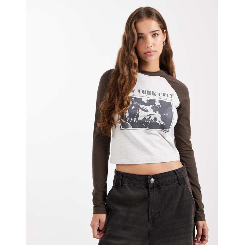 Daisy Street long sleeve raglan tee in grey 112882566