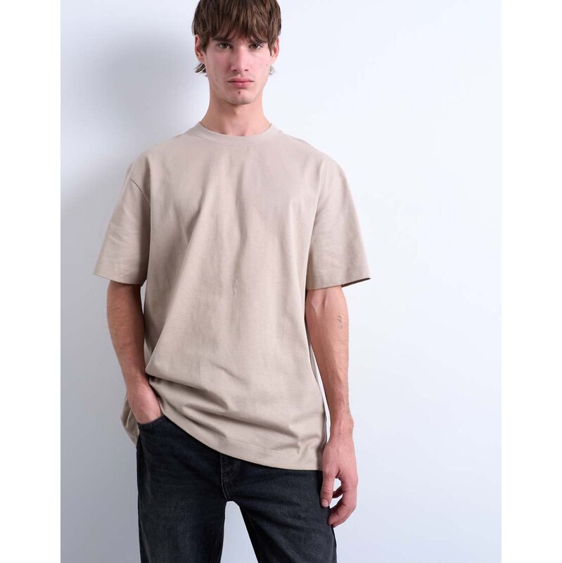 Topman relaxed fit t-shirt in beige-Neutral