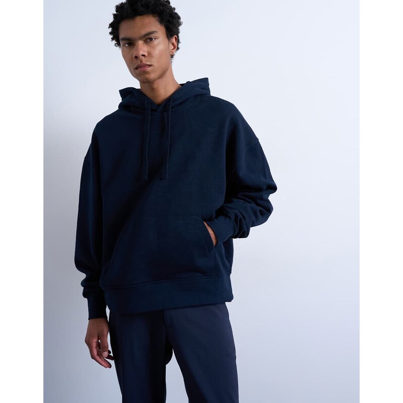 Topman heavyweight oversized hoodie in navy