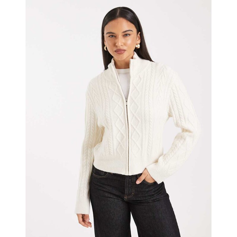 Cotton On double zip cable knit jumper in porcelain-White