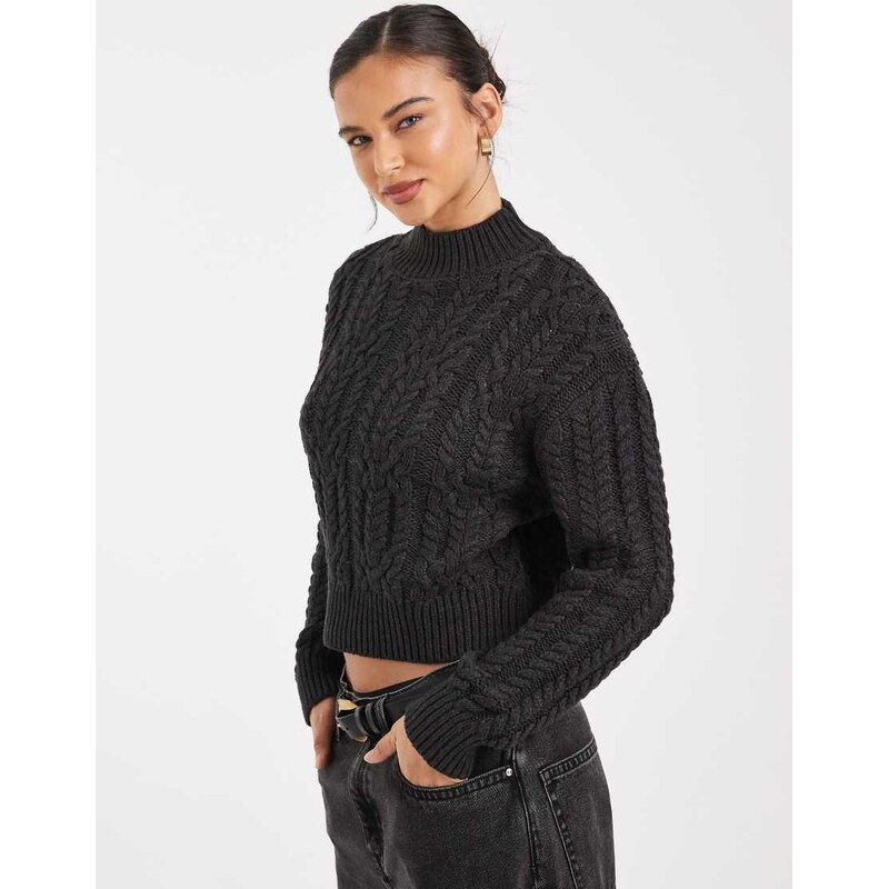 Cotton On cable knit jumper in charcoal marle-Grey