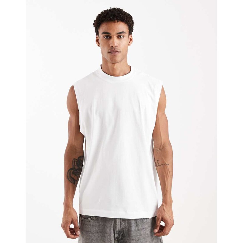 ASOS DESIGN Essentials oversized tank in white-Grey