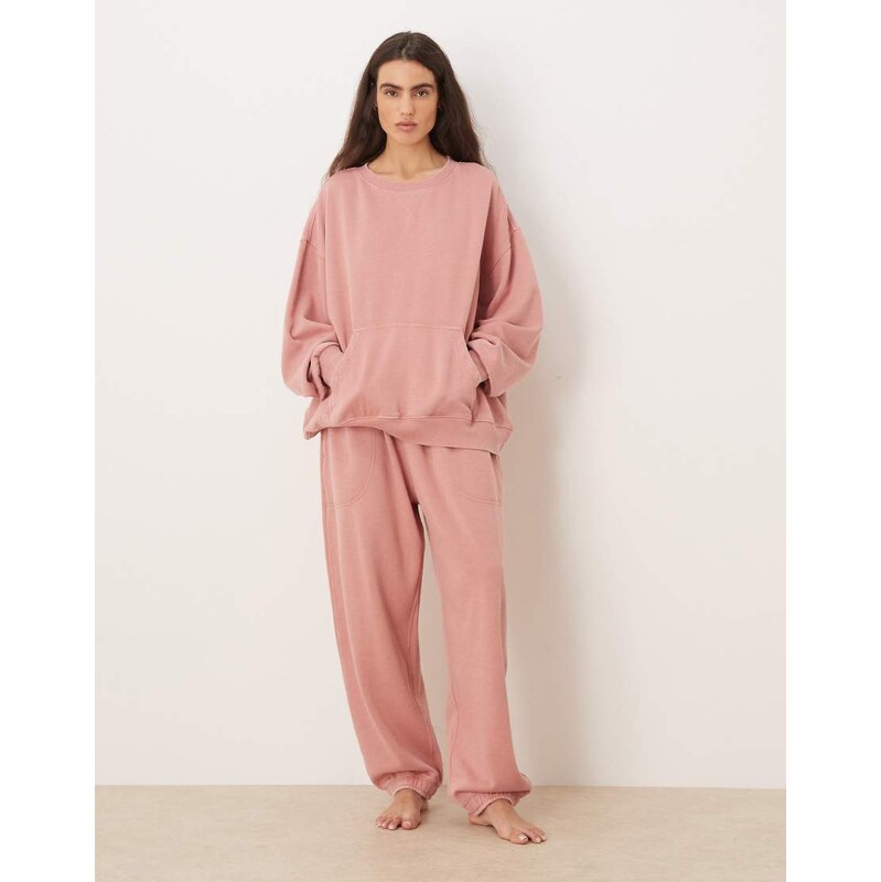 Free People slow it down cosy wide leg jogger in rose dawn-Pink 112882644