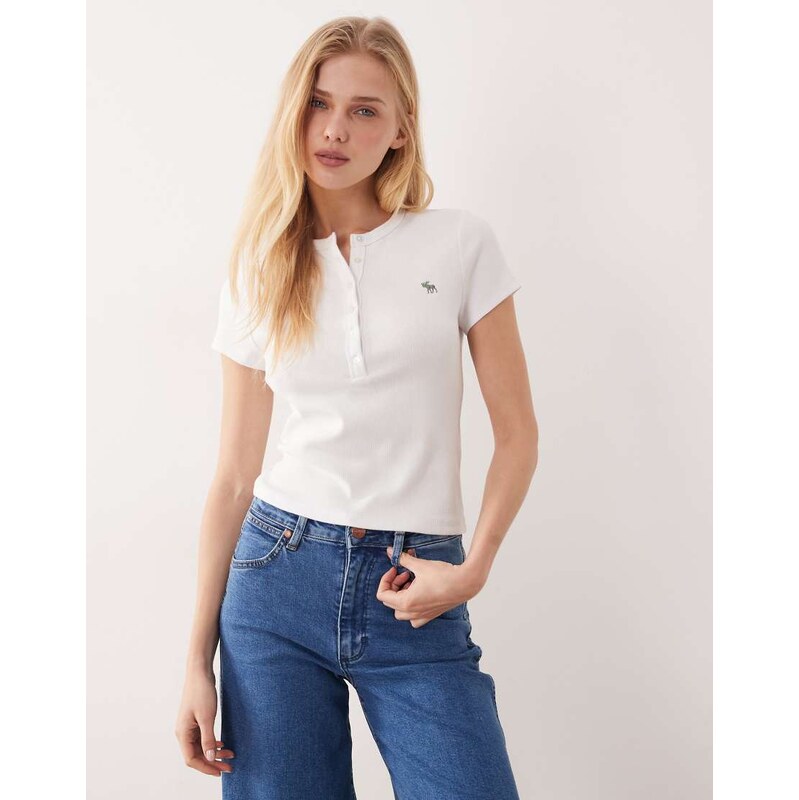 Abercrombie & Fitch icon logo ribbed henley t-shirt in white 112882727