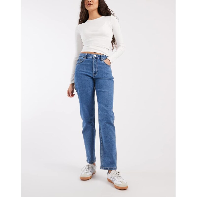 ASOS DESIGN slim fit comfort mom jeans in clean blue