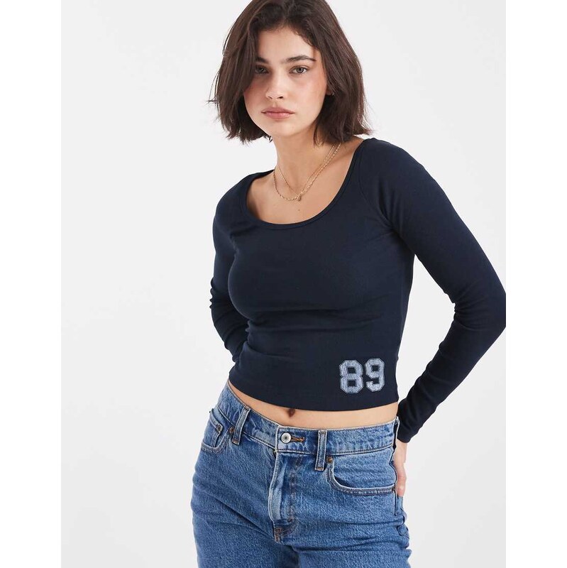 Cotton On 89 graphic off shoulder top in total eclipse-Navy 112882874