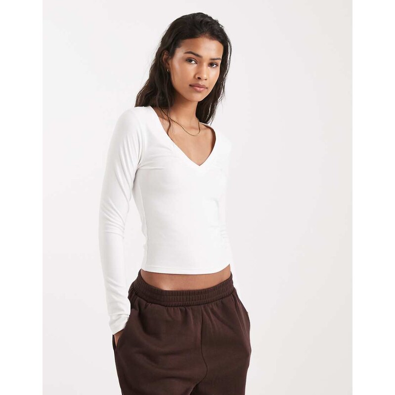Cotton On ultra soft plunge t-shirt in coconut-White 112882875