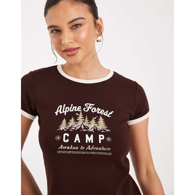 Cotton On cabin graphic baby t-shirt in dark oak-Brown