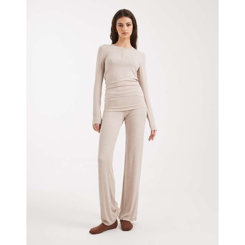 Cotton On sleep recovery roll waist trouser in sesame marle-Neutral 112882893