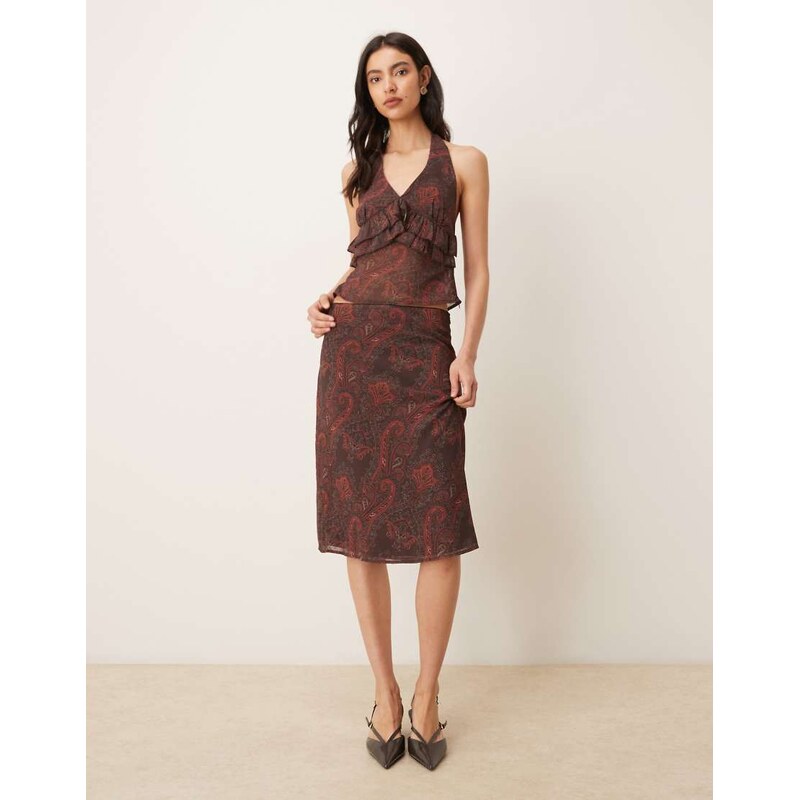 Motel co-ord Suriela midi skirt in brown royal paisley 112882909