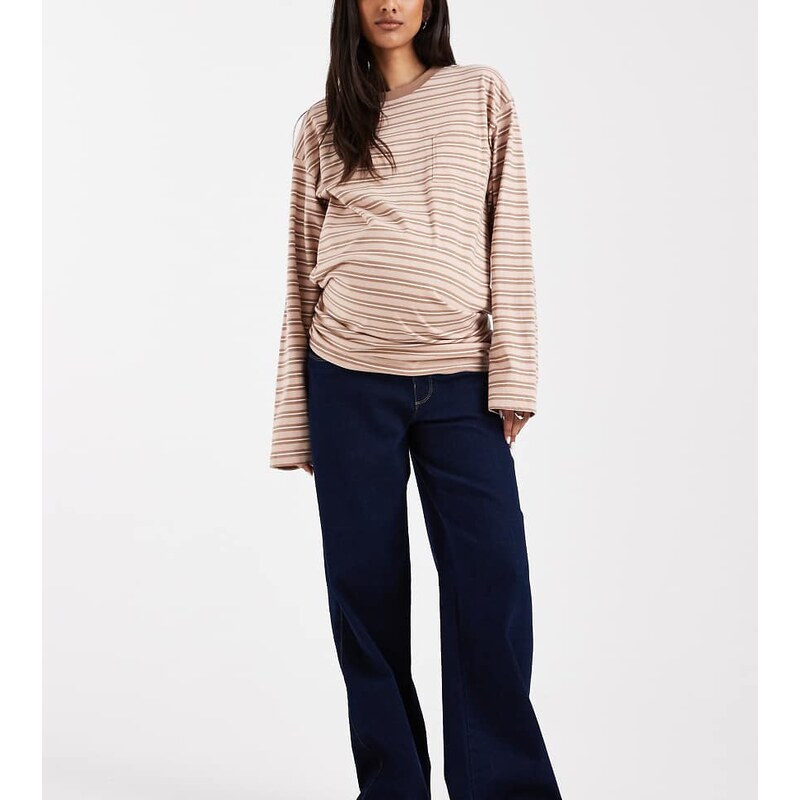 ONLY Maternity high waist wide leg jeans in rinsed dark blue