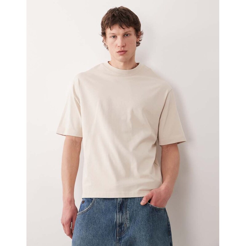 Selected heavyweight t-shirt in cream-Grey