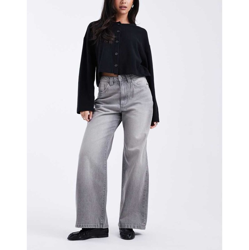Cotton On low rise super baggy jean in grey studded wash