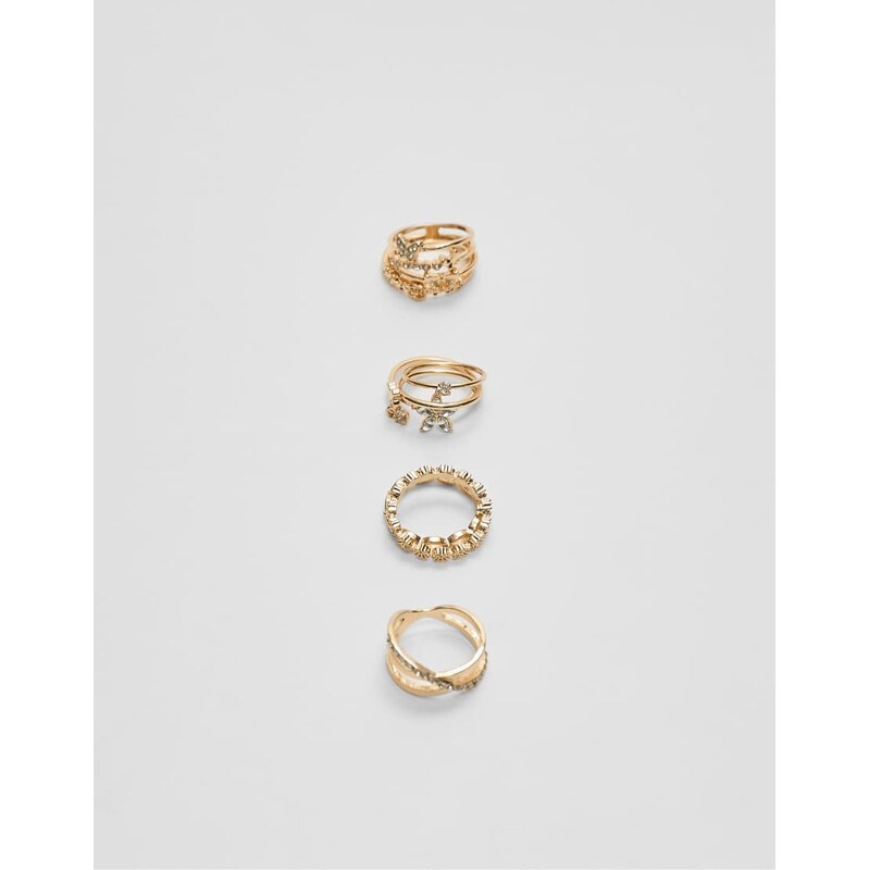 Stradivarius Set of rhinestone rings in gold-Yellow 115730636