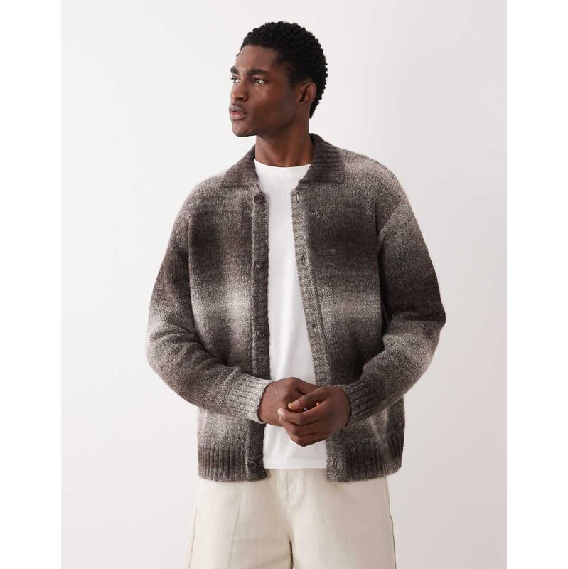 Selected wool blend polo neck cardigan in brown ombre