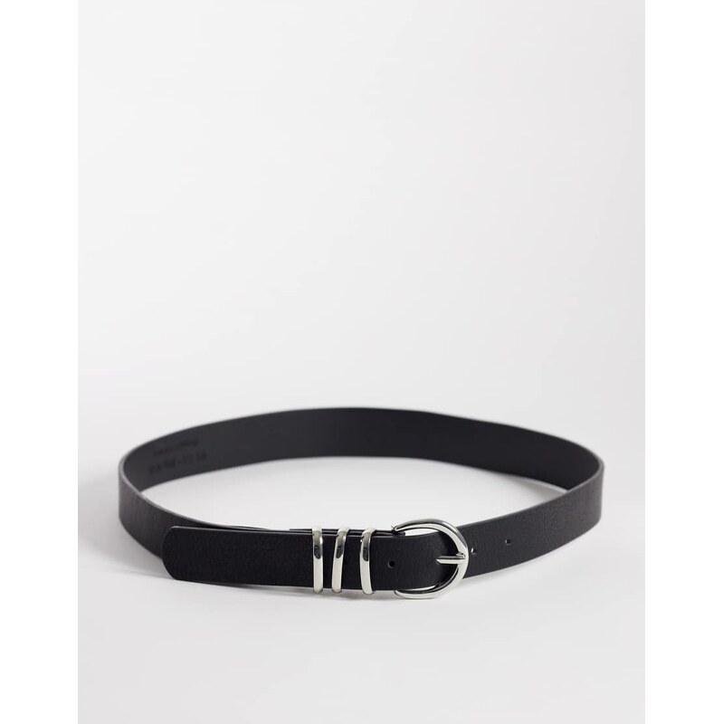 Vero Moda faux leather silver buckle belt in black
