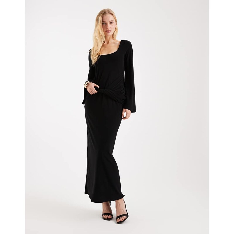 ASOS DESIGN angel sleeve twist detail maxi dress in black