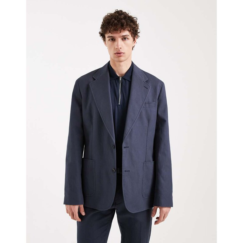 ASOS DESIGN slim suit jacket in navy cotton linen blend