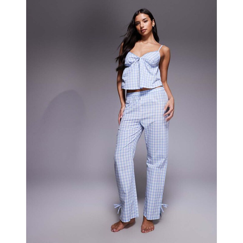 Boux Avenue cheesecloth gingham cami and trouser pyjama set in blue 114751107