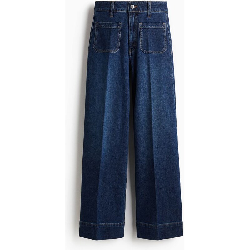 H&M - Wide High Jeans - Tmavý Denim Blue