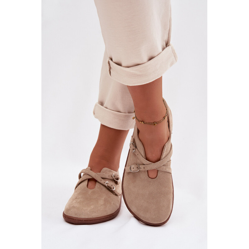 Kožené semišové polobotky Barefoot Dámské s pásky model 21937593
