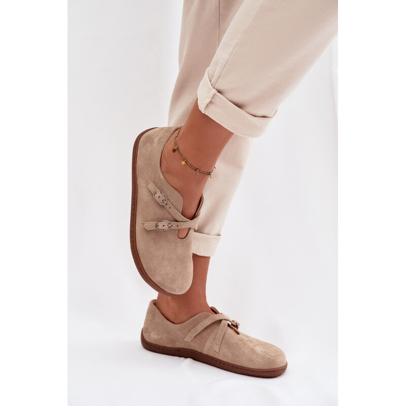 Kožené semišové polobotky Barefoot Dámské s pásky Zazoo N1271