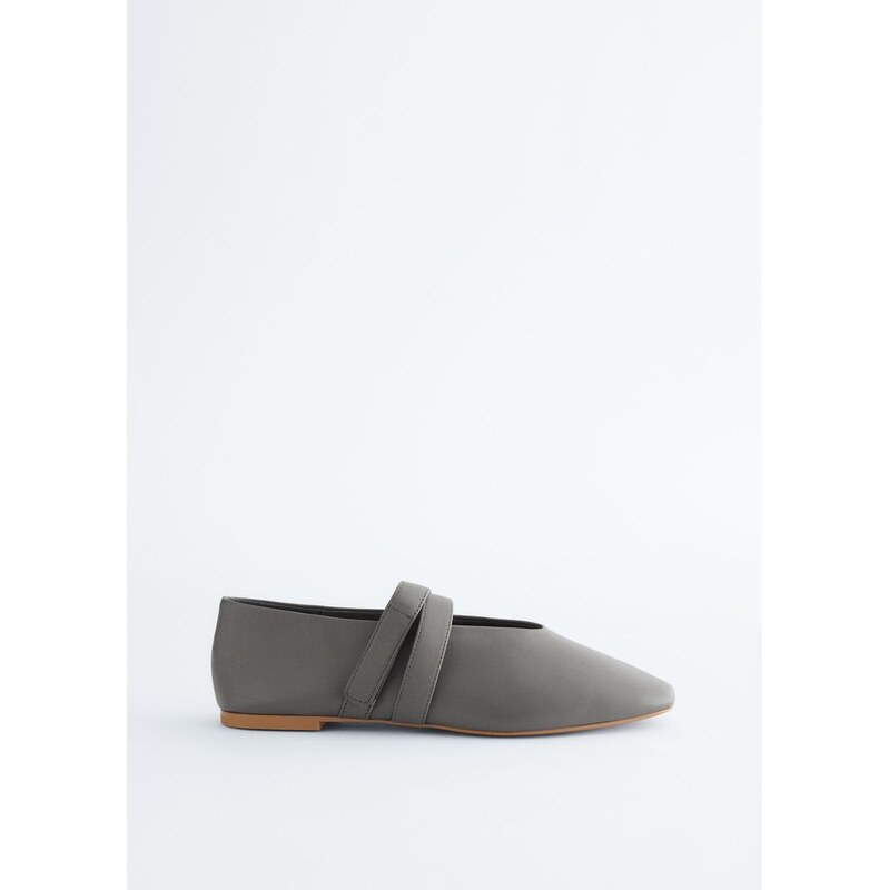 H&M - Kožené balerínys překříženými pásky - šedá 112911970