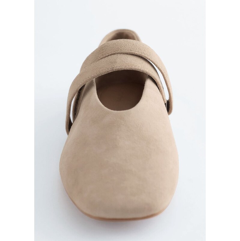 H&M - Kožené balerínys překříženými pásky - béžová 112911974