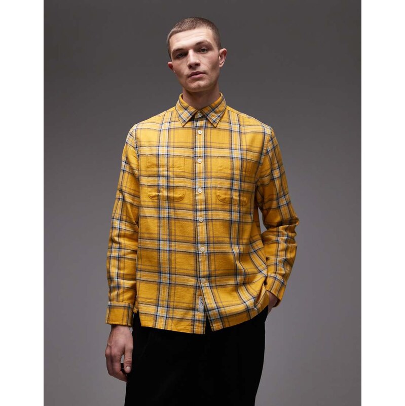 Tommy Hilfiger twill check relaxed long sleeve shirt in yellow