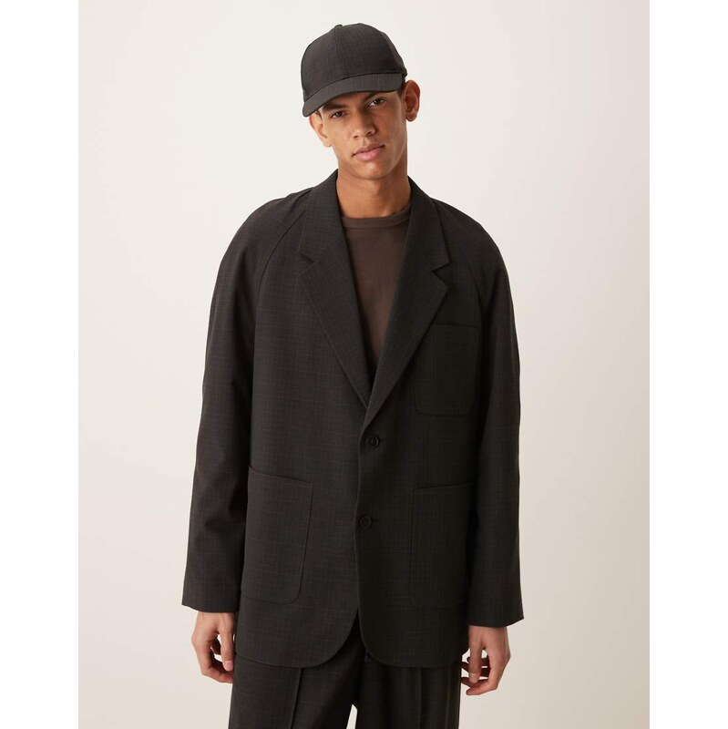 ASOS DESIGN slouchy suit jacket in black micro check