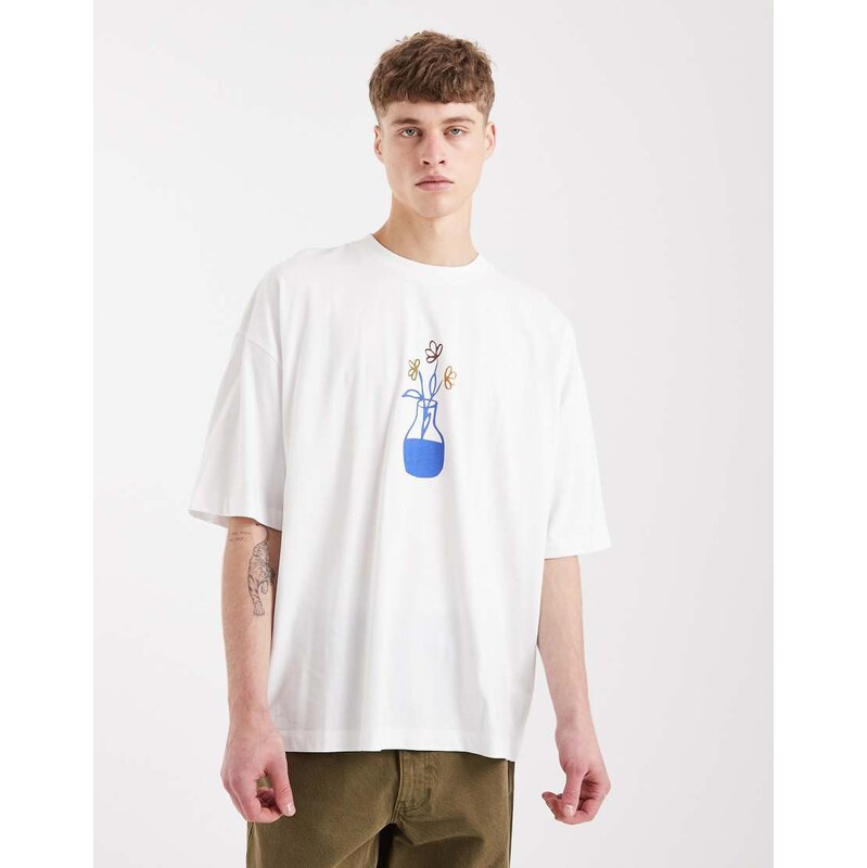 ASOS DESIGN oversized t-shirt with floral print in white
