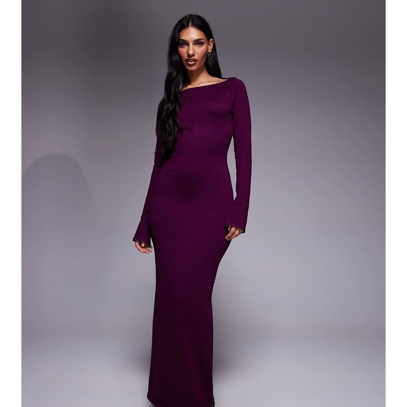Kaiia exclusive cowl tie back long sleeve fine knit maxi dress