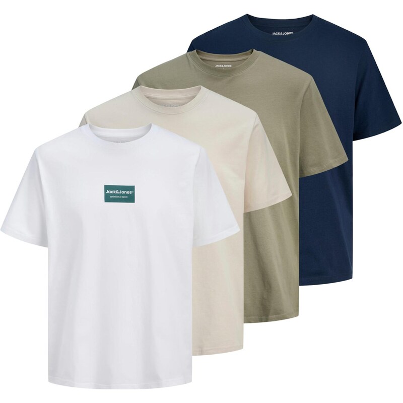 JACK & JONES Tričko JJFRANK béžová / námořnická modř / jablko /