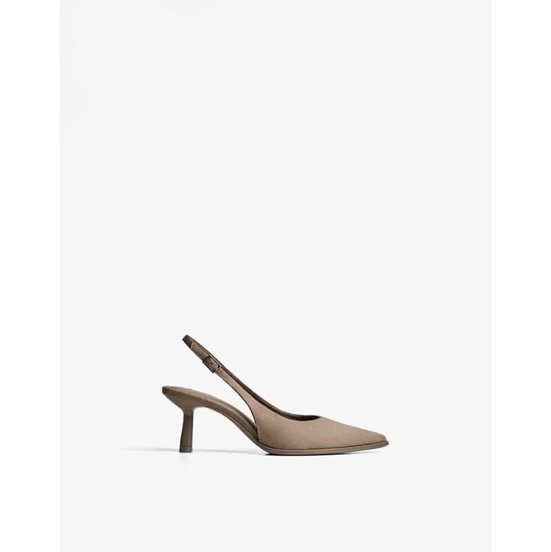 Bershka Kitten heel slingback shoes in beig-Neutral