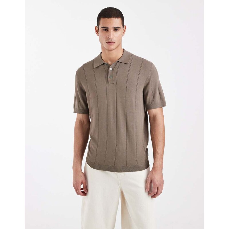 Jack & Jones Premium knitted polo in beige-Neutral