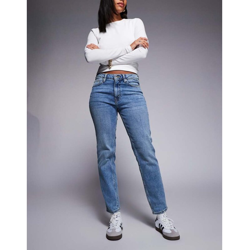 River Island high waisted slim jeans in medium denim-Blue
