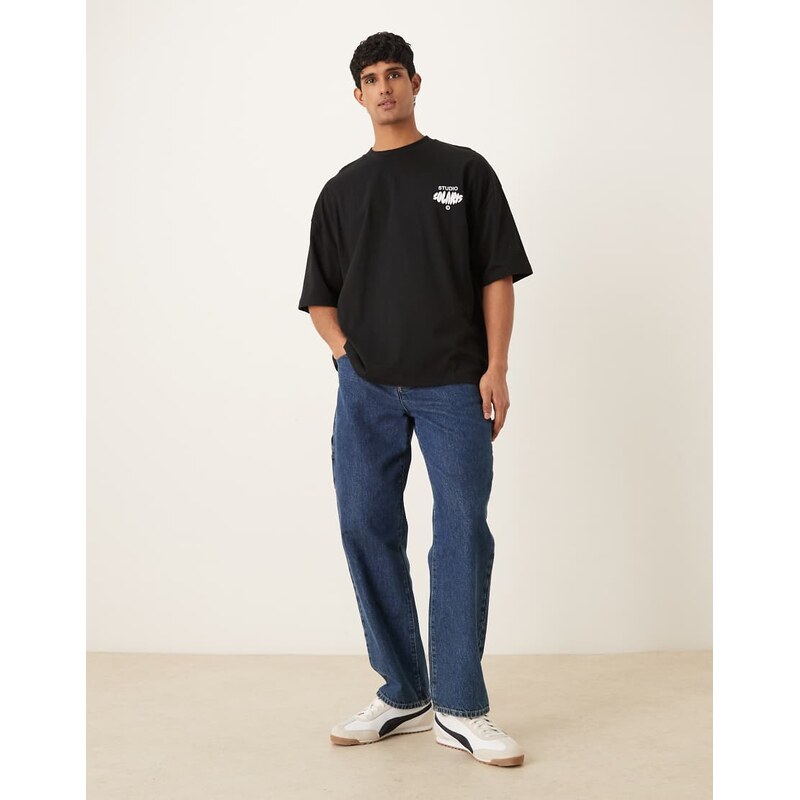 ASOS DESIGN oversized t-shirt with text print in black