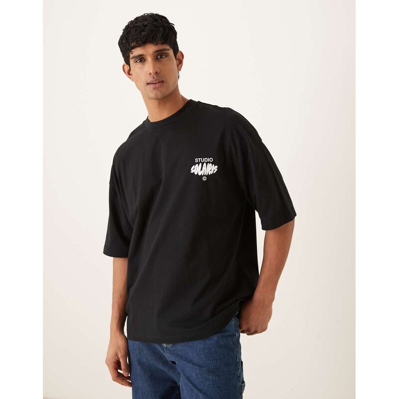 ASOS DESIGN oversized t-shirt with text print in black